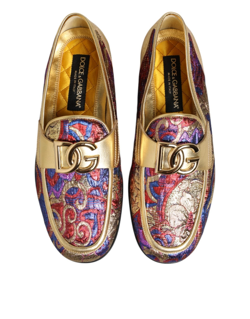 Dolce & Gabbana Multicolor Jacquard Gold DG Logo Loafer Shoes - Beyzy Store - Dolce & Gabbana