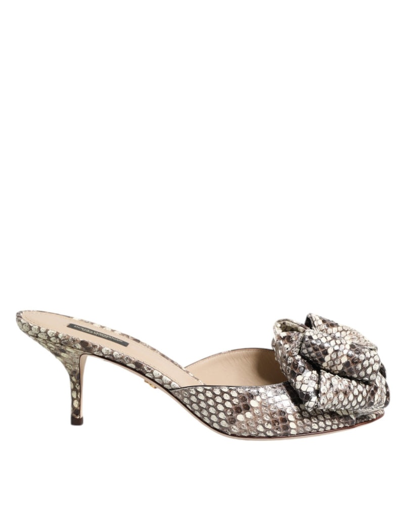 Dolce & Gabbana Multicolor Keira Bow Leather Peep Toe Mules Shoes - Beyzy Store - Dolce & Gabbana