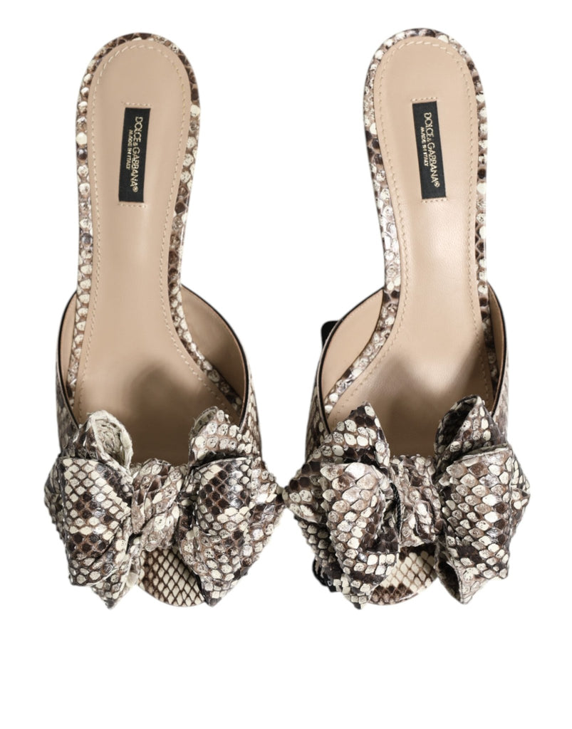 Dolce & Gabbana Multicolor Keira Bow Leather Peep Toe Mules Shoes - Beyzy Store - Dolce & Gabbana