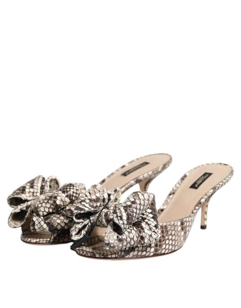 Dolce & Gabbana Multicolor Keira Bow Leather Peep Toe Mules Shoes - Beyzy Store - Dolce & Gabbana