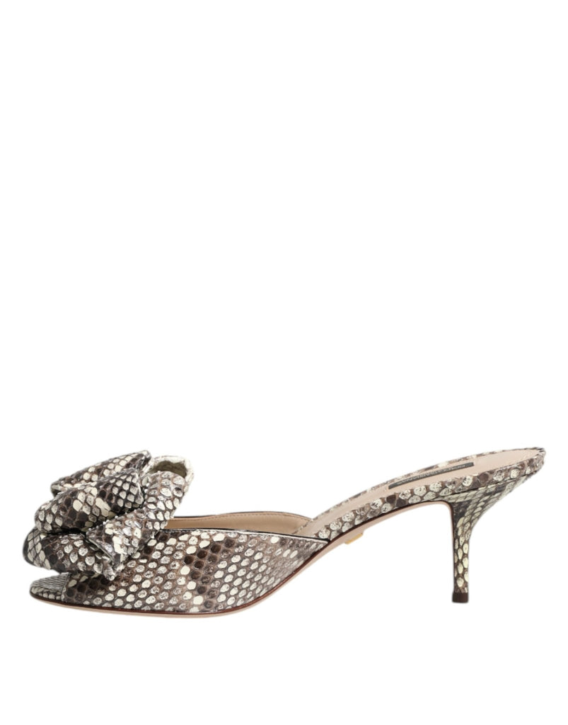 Dolce & Gabbana Multicolor Keira Bow Leather Peep Toe Mules Shoes - Beyzy Store - Dolce & Gabbana