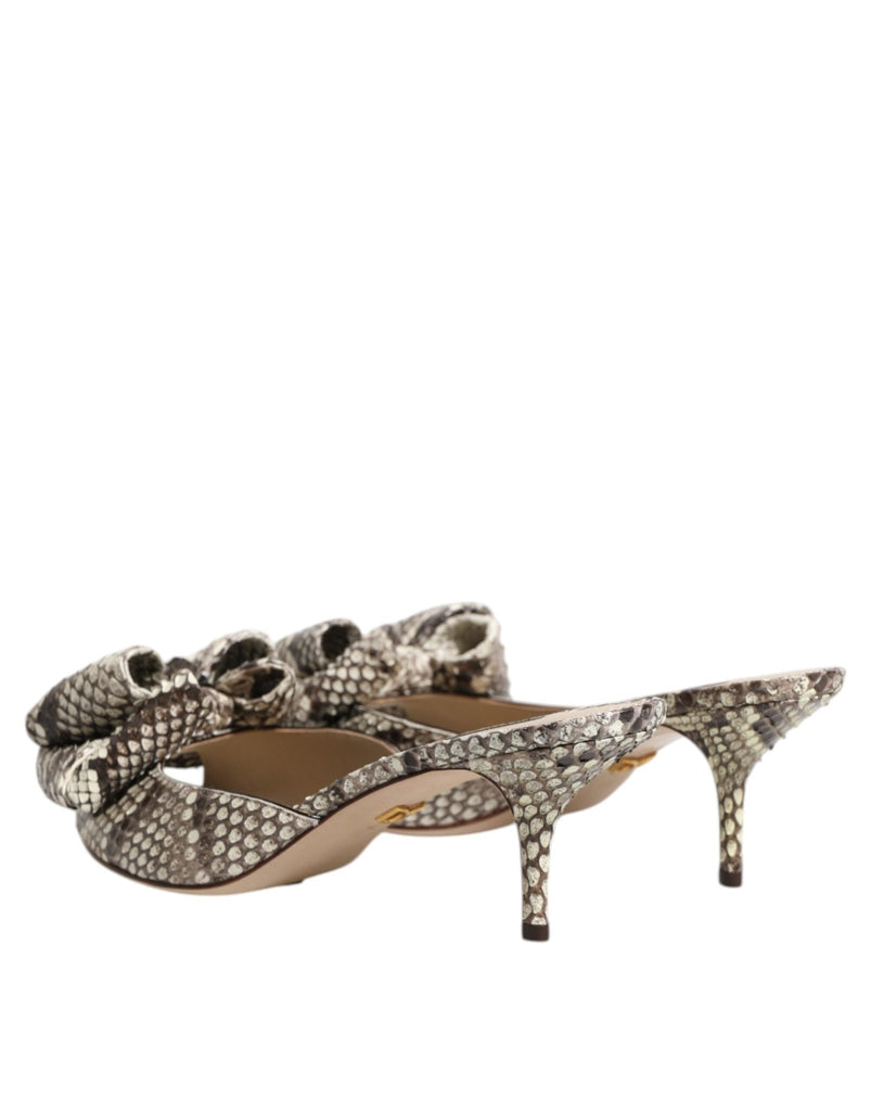 Dolce & Gabbana Multicolor Keira Bow Leather Peep Toe Mules Shoes - Beyzy Store - Dolce & Gabbana