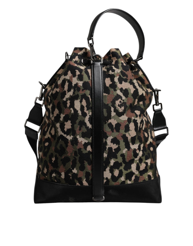 Dolce & Gabbana Multicolor Leopard Cotton Shoulder Bucket Bag - Beyzy Store - Dolce & Gabbana