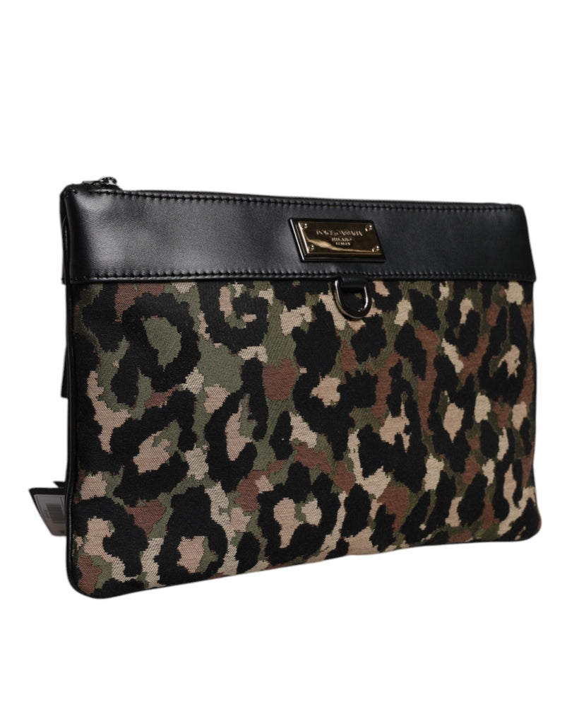 Dolce & Gabbana Multicolor Leopard Jacquard Print Logo Plaque Pouch Bag - Beyzy Store - Dolce & Gabbana