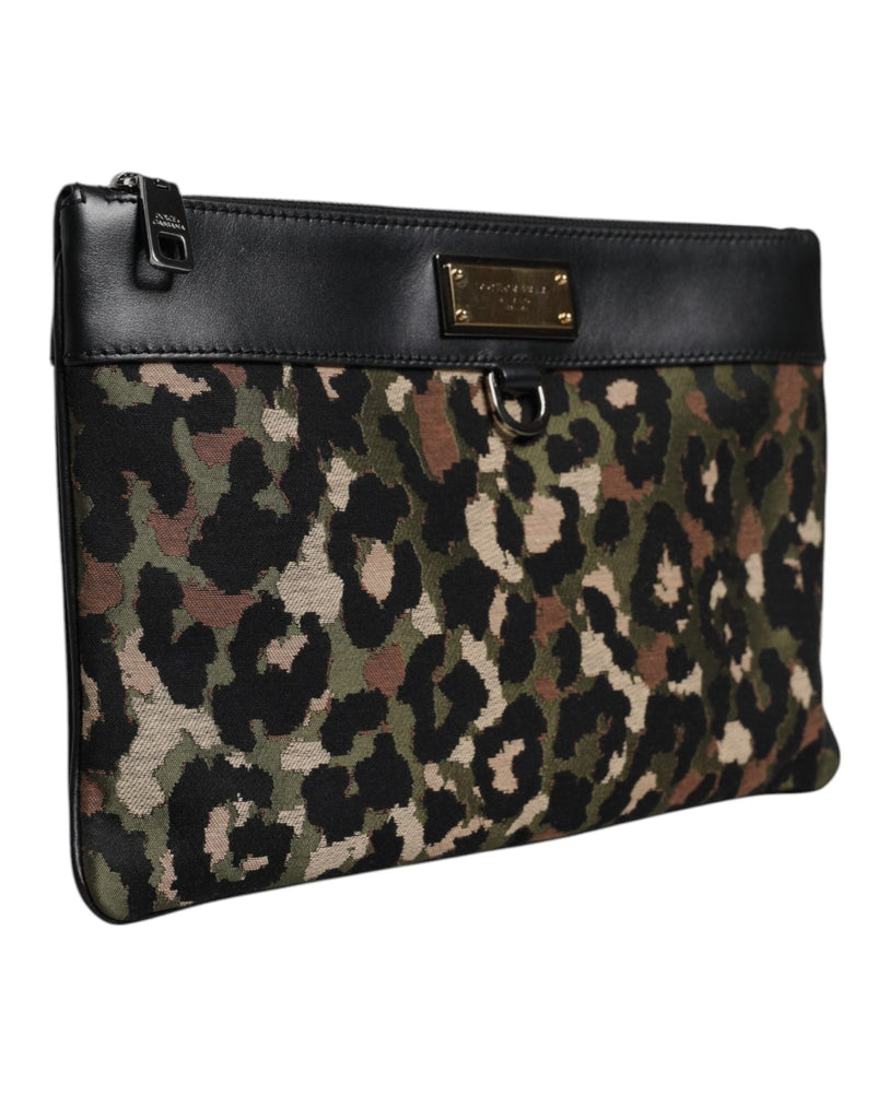 Dolce & Gabbana Multicolor Leopard Jacquard Print Logo Plaque Pouch Bag - Beyzy Store - Dolce & Gabbana