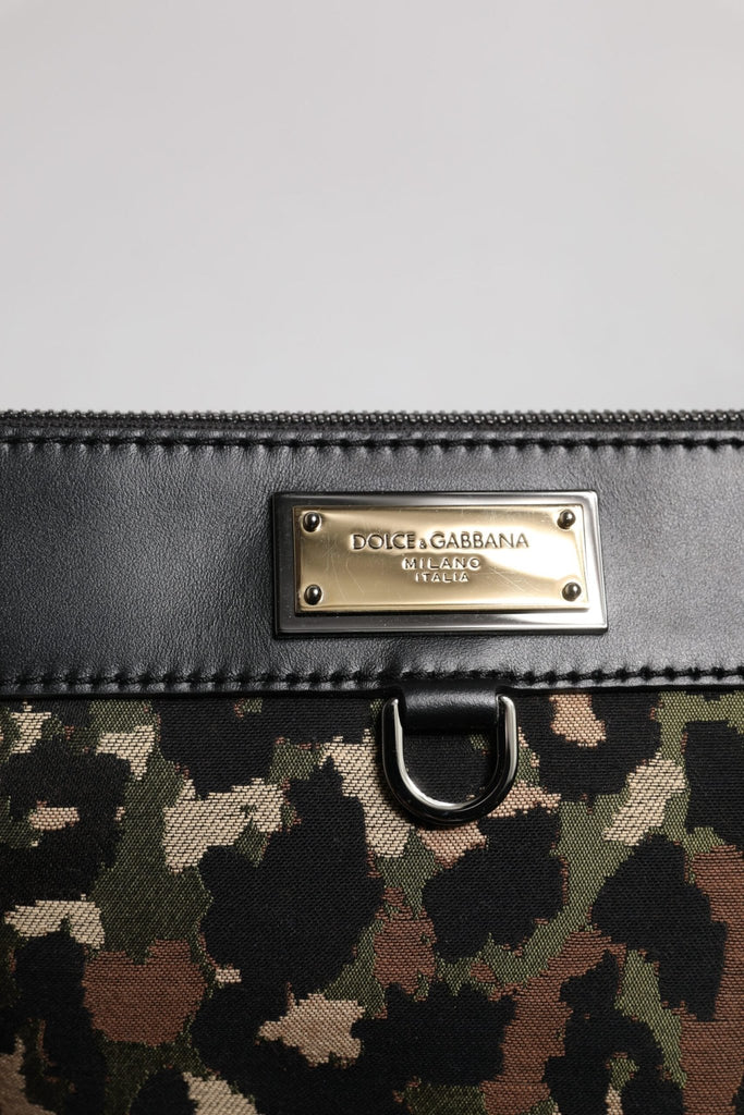Dolce & Gabbana Multicolor Leopard Jacquard Print Logo Plaque Pouch Bag - Beyzy Store - Dolce & Gabbana