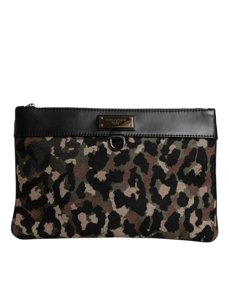 Dolce & Gabbana Multicolor Leopard Jacquard Print Logo Plaque Pouch Bag - Beyzy Store - Dolce & Gabbana