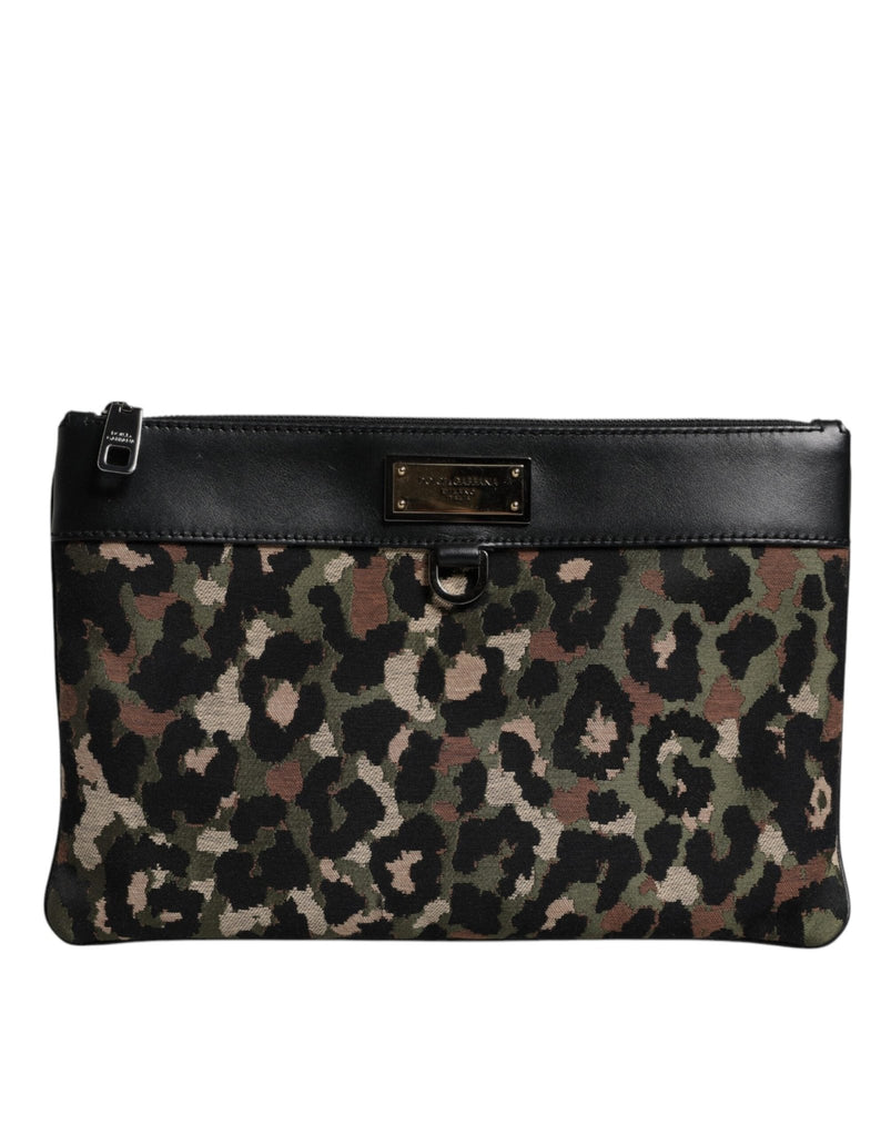 Dolce & Gabbana Multicolor Leopard Jacquard Print Logo Plaque Pouch Bag - Beyzy Store - Dolce & Gabbana