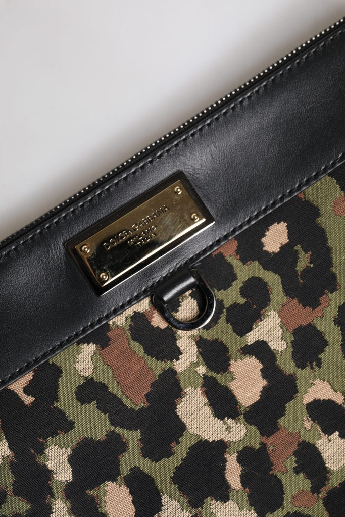 Dolce & Gabbana Multicolor Leopard Jacquard Print Logo Plaque Pouch Bag - Beyzy Store - Dolce & Gabbana