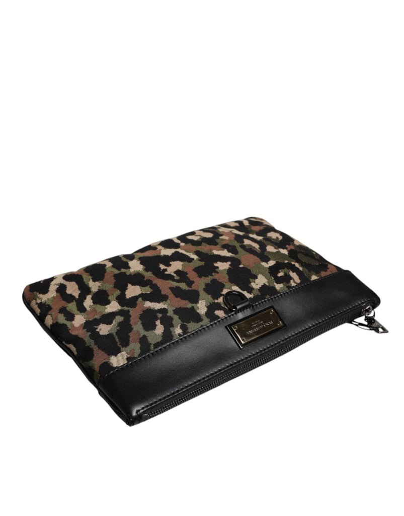 Dolce & Gabbana Multicolor Leopard Jacquard Print Logo Plaque Pouch Bag - Beyzy Store - Dolce & Gabbana