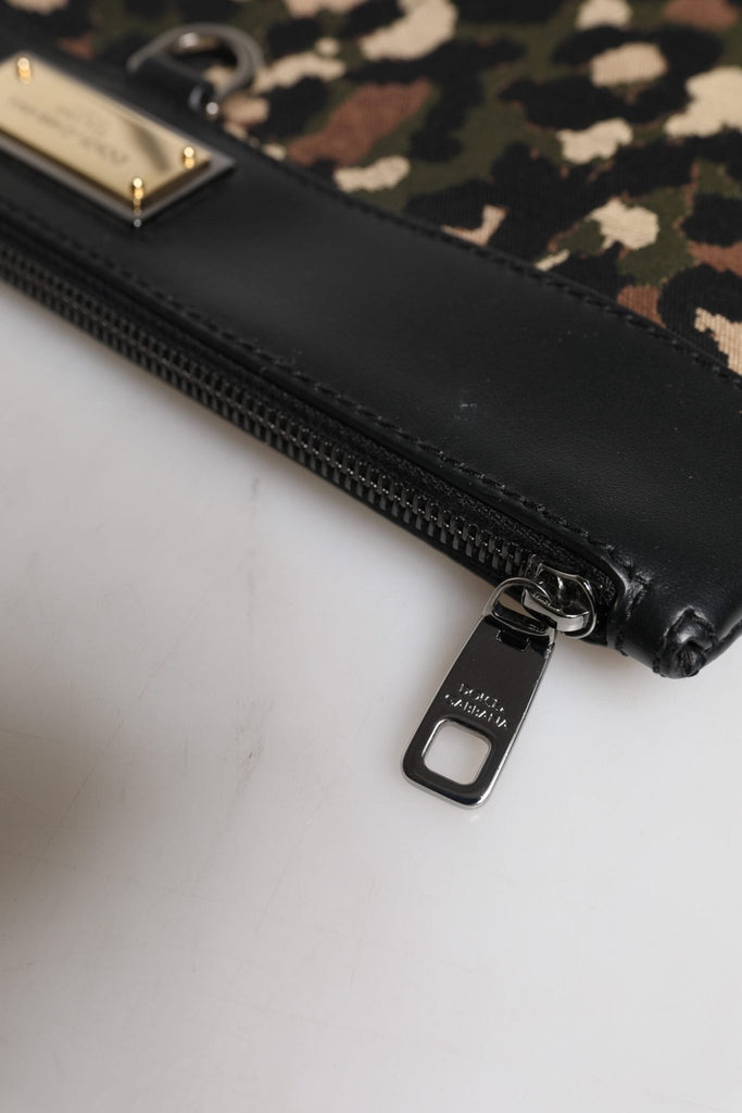 Dolce & Gabbana Multicolor Leopard Jacquard Print Logo Plaque Pouch Bag - Beyzy Store - Dolce & Gabbana