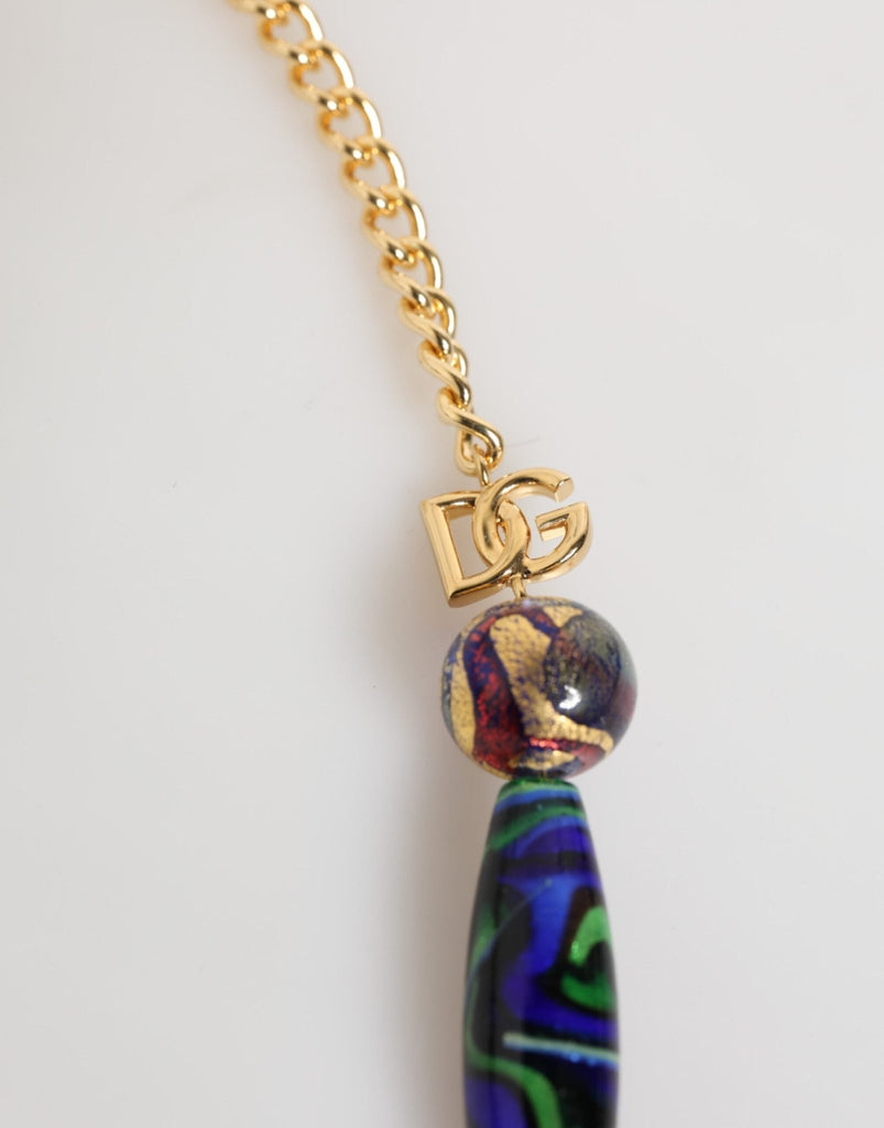 Dolce & Gabbana Multicolor Murano Glass Beads Gold Brass Chain Jewelry Necklace - Beyzy Store - Dolce & Gabbana