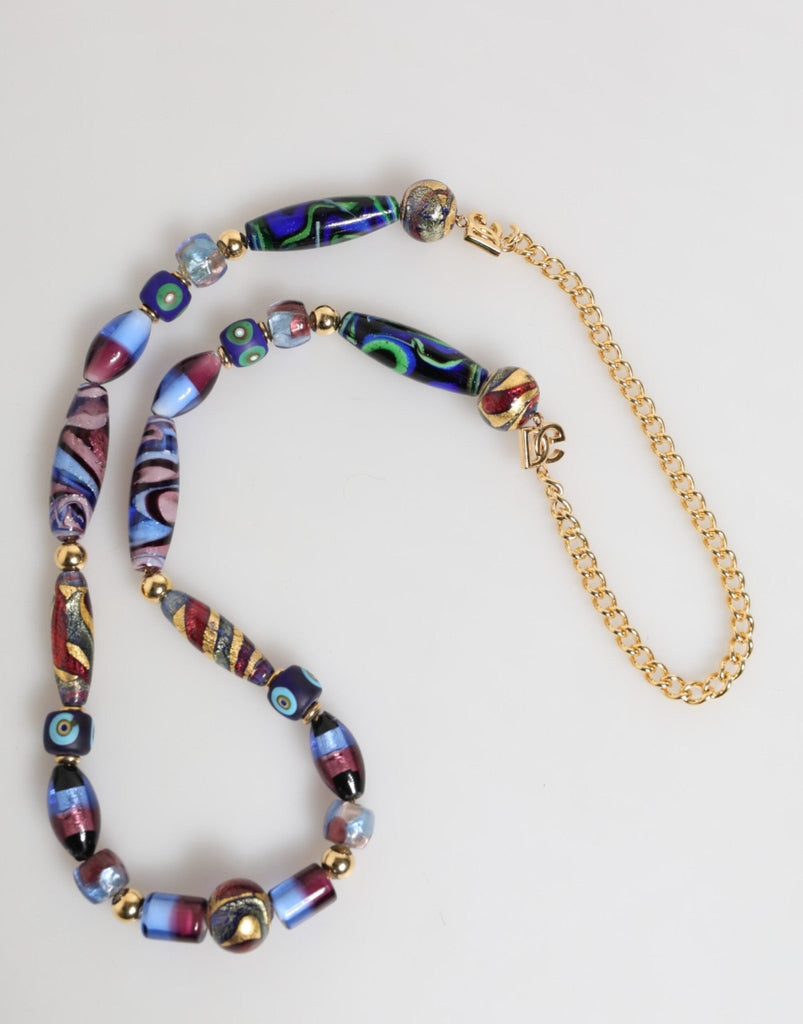 Dolce & Gabbana Multicolor Murano Glass Beads Gold Brass Chain Jewelry Necklace - Beyzy Store - Dolce & Gabbana