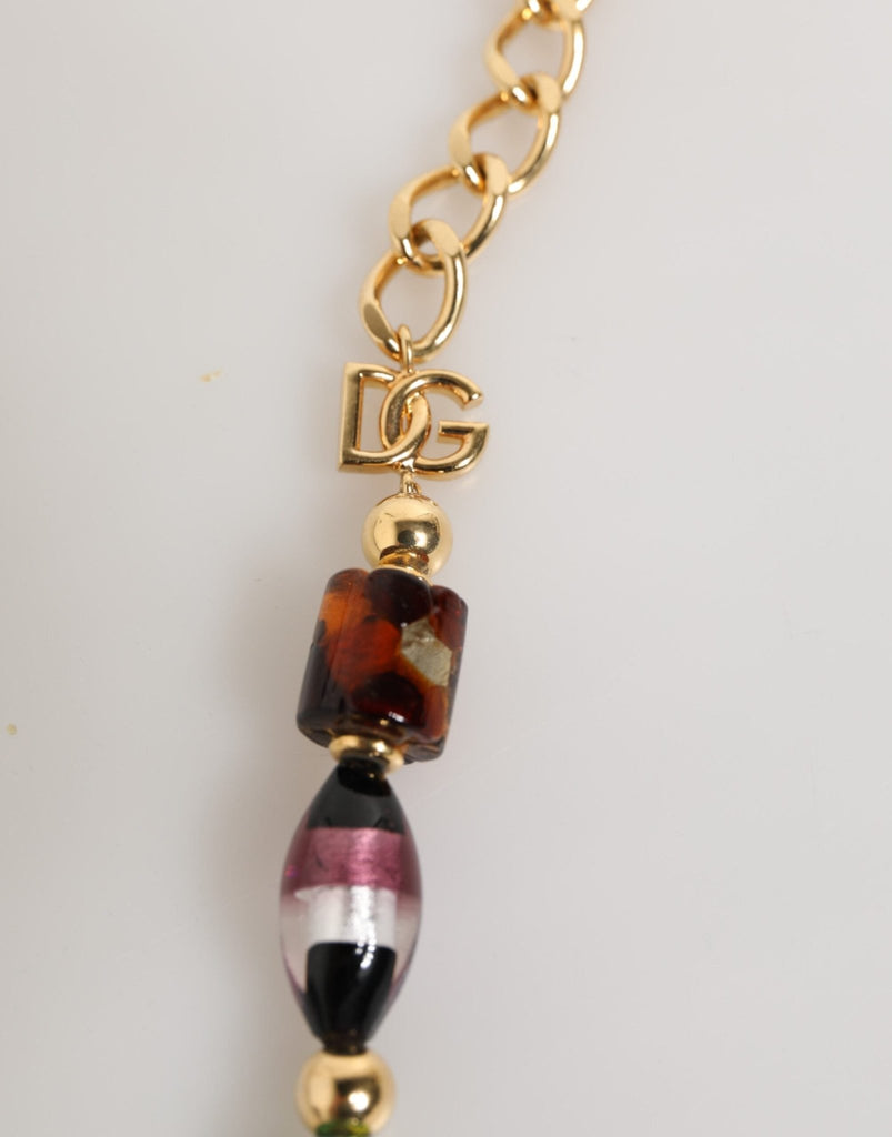 Dolce & Gabbana Multicolor Murano Glass Beads Gold Chain Jewelry Necklace - Beyzy Store - Dolce & Gabbana