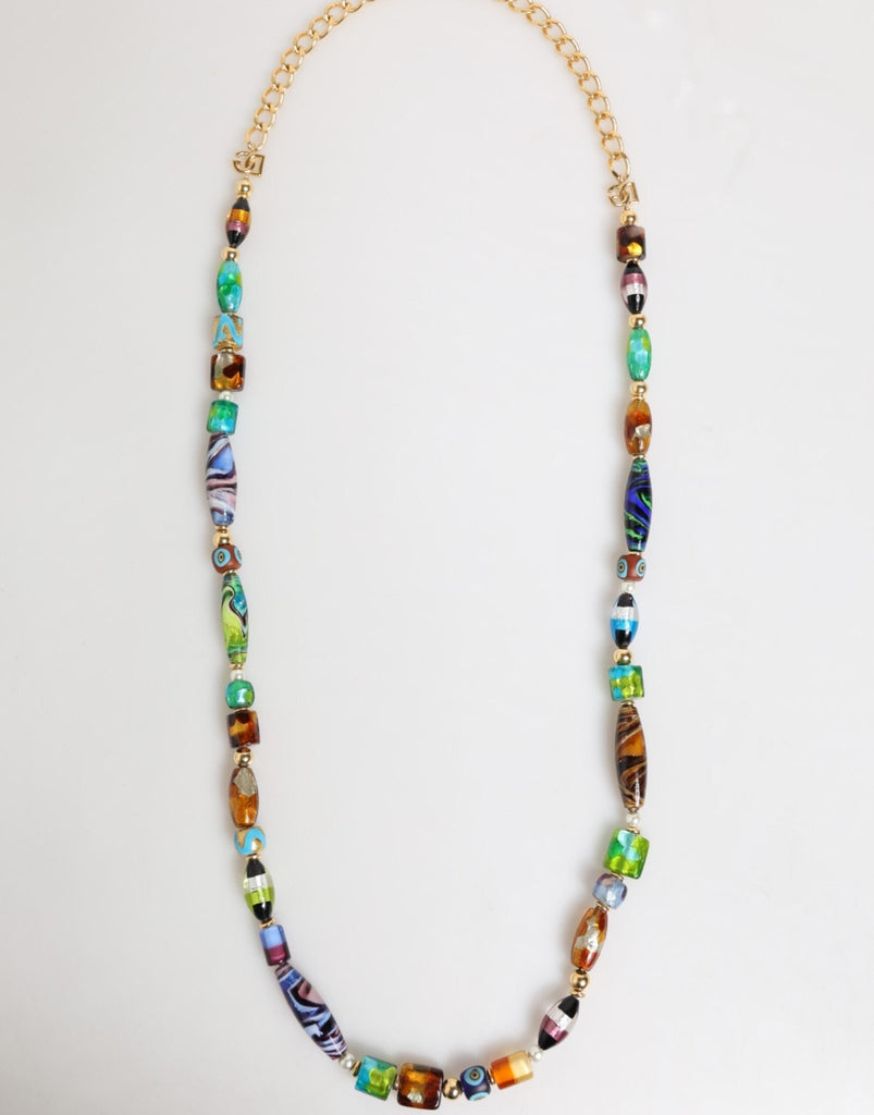 Dolce & Gabbana Multicolor Murano Glass Beads Gold Chain Jewelry Necklace - Beyzy Store - Dolce & Gabbana