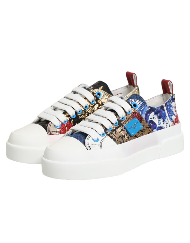 Dolce & Gabbana Multicolor Patchwork Low Top Sneakers Shoes - Beyzy Store - Dolce & Gabbana