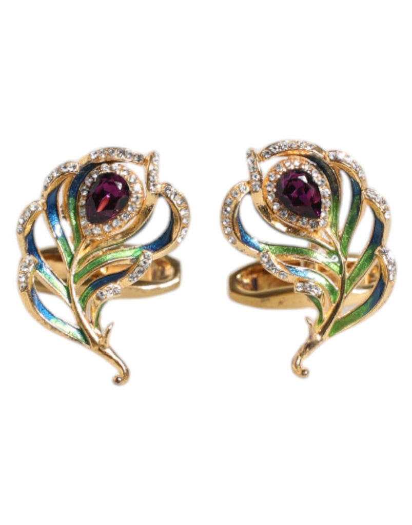 Dolce & Gabbana Multicolor Peacock Feathers 925 Sterling Silver Cufflink - Beyzy Store - Dolce & Gabbana
