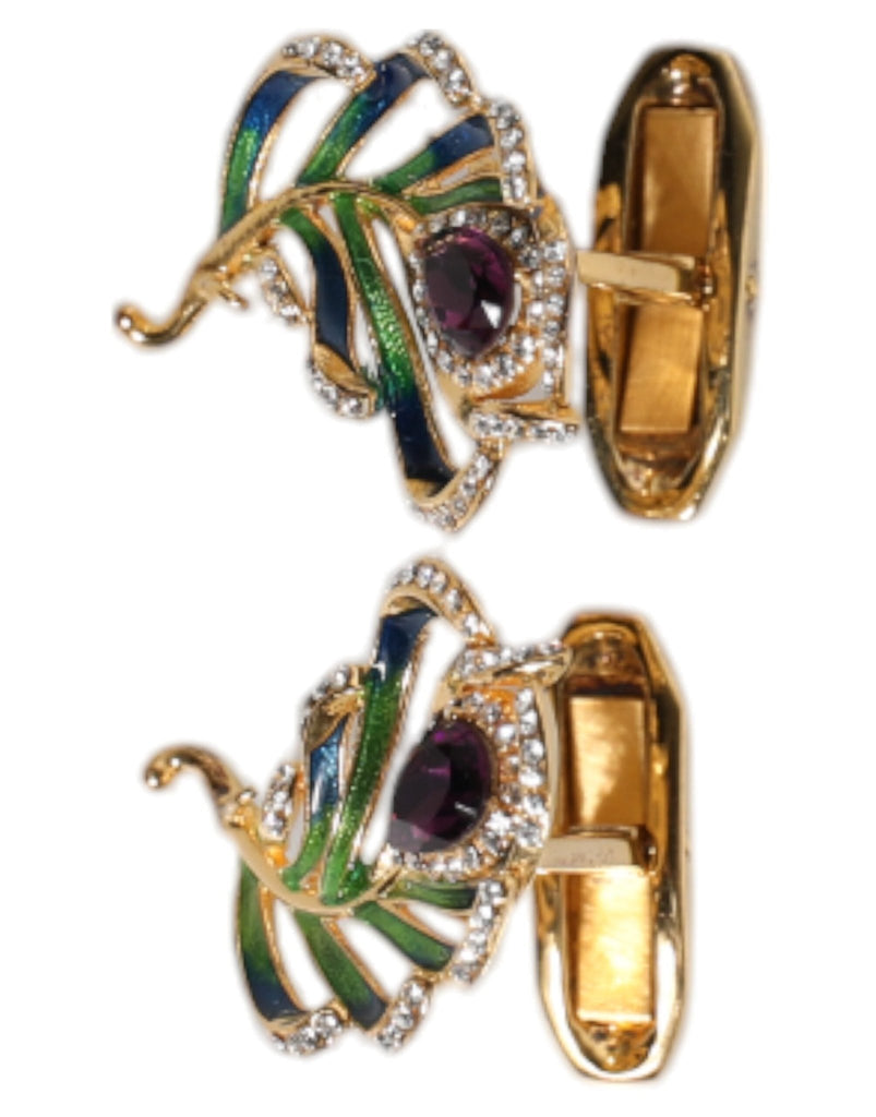 Dolce & Gabbana Multicolor Peacock Feathers 925 Sterling Silver Cufflink - Beyzy Store - Dolce & Gabbana