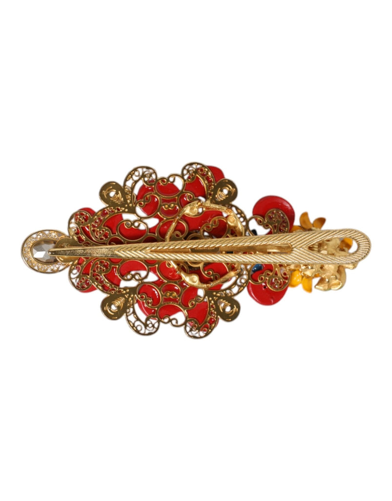 Dolce & Gabbana Multicolor Spring CARRETTO Gold Brass Crystal Hair Clip - Beyzy Store - Dolce & Gabbana
