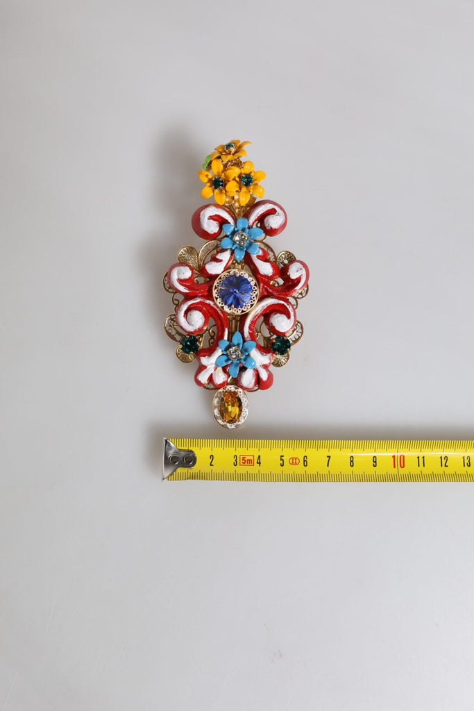 Dolce & Gabbana Multicolor Spring CARRETTO Gold Brass Crystal Hair Clip - Beyzy Store - Dolce & Gabbana