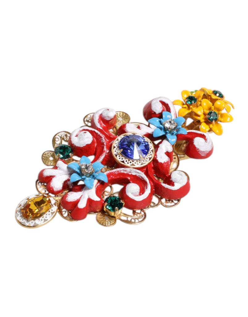 Dolce & Gabbana Multicolor Spring CARRETTO Gold Brass Crystal Hair Clip - Beyzy Store - Dolce & Gabbana