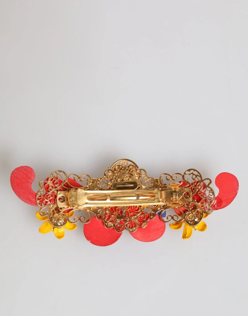 Dolce & Gabbana Multicolor Spring CARRETTO Gold Brass Crystal Hair Clip - Beyzy Store - Dolce & Gabbana