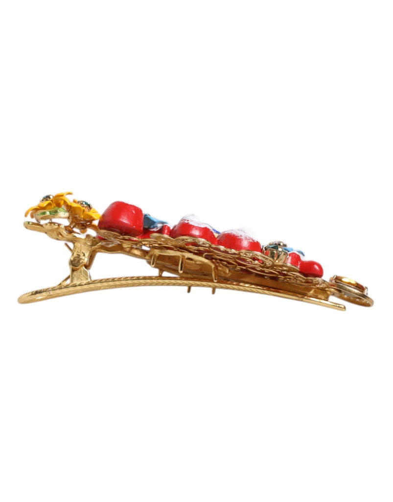 Dolce & Gabbana Multicolor Spring CARRETTO Gold Brass Crystal Hair Clip - Beyzy Store - Dolce & Gabbana
