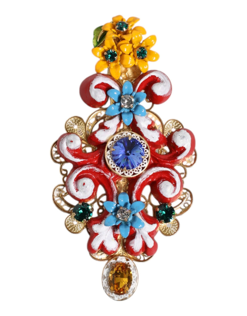 Dolce & Gabbana Multicolor Spring CARRETTO Gold Brass Crystal Hair Clip - Beyzy Store - Dolce & Gabbana