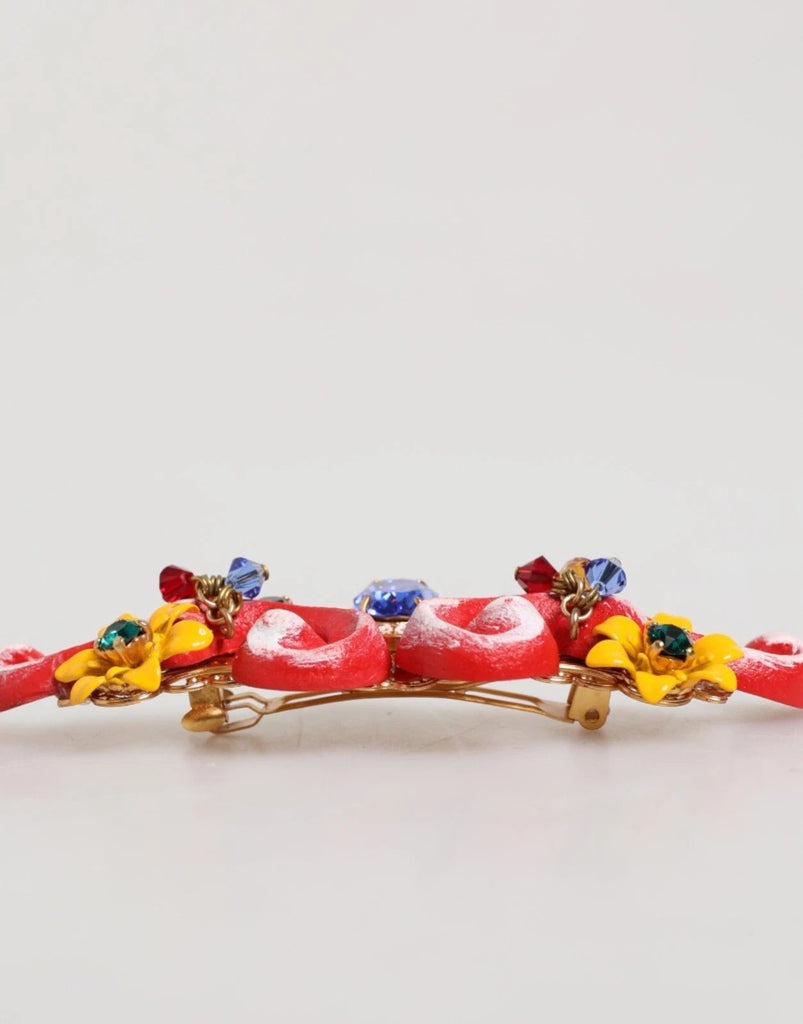 Dolce & Gabbana Multicolor Spring CARRETTO Gold Brass Crystal Hair Clip - Beyzy Store - Dolce & Gabbana