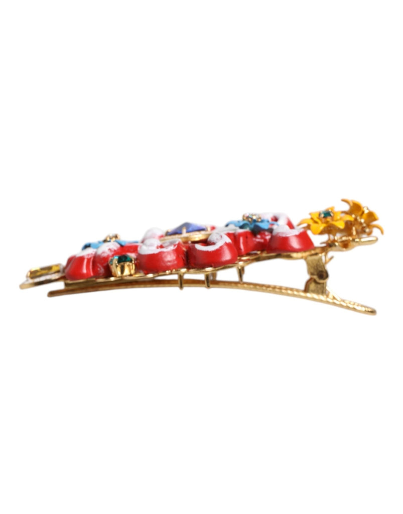 Dolce & Gabbana Multicolor Spring CARRETTO Gold Brass Crystal Hair Clip - Beyzy Store - Dolce & Gabbana