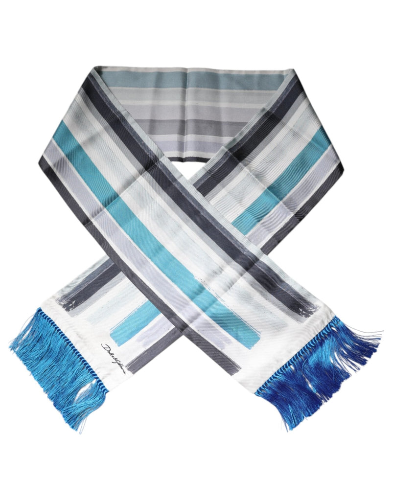 Dolce & Gabbana Multicolor Stripes Silk Fringes Neck Foulard Scarf - Beyzy Store - Dolce & Gabbana