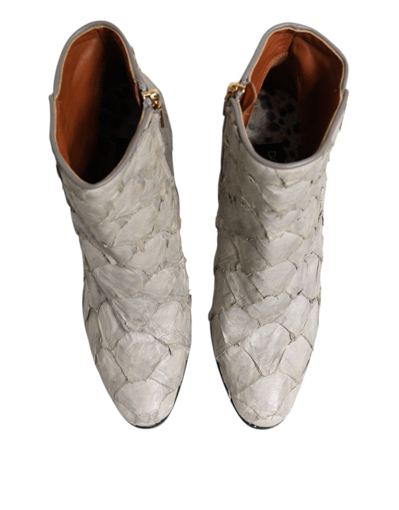 Dolce & Gabbana Off White Leather Heels Ankle Boots Shoes - Beyzy Store - Dolce & Gabbana