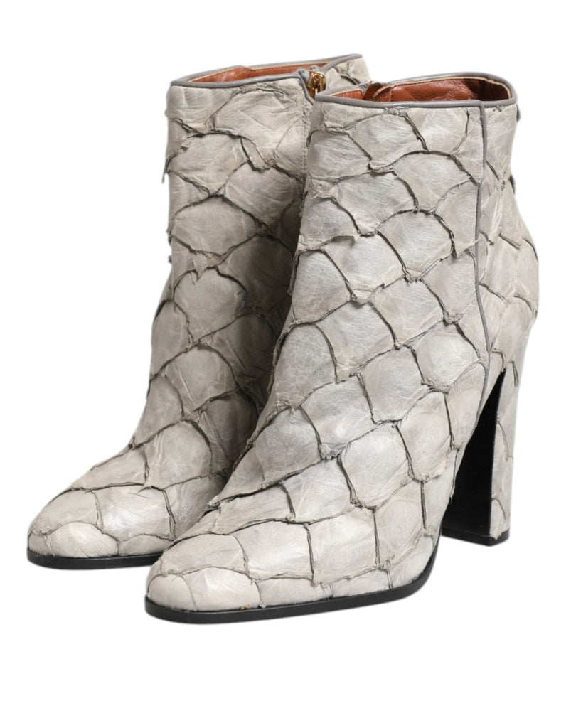 Dolce & Gabbana Off White Leather Heels Ankle Boots Shoes - Beyzy Store - Dolce & Gabbana