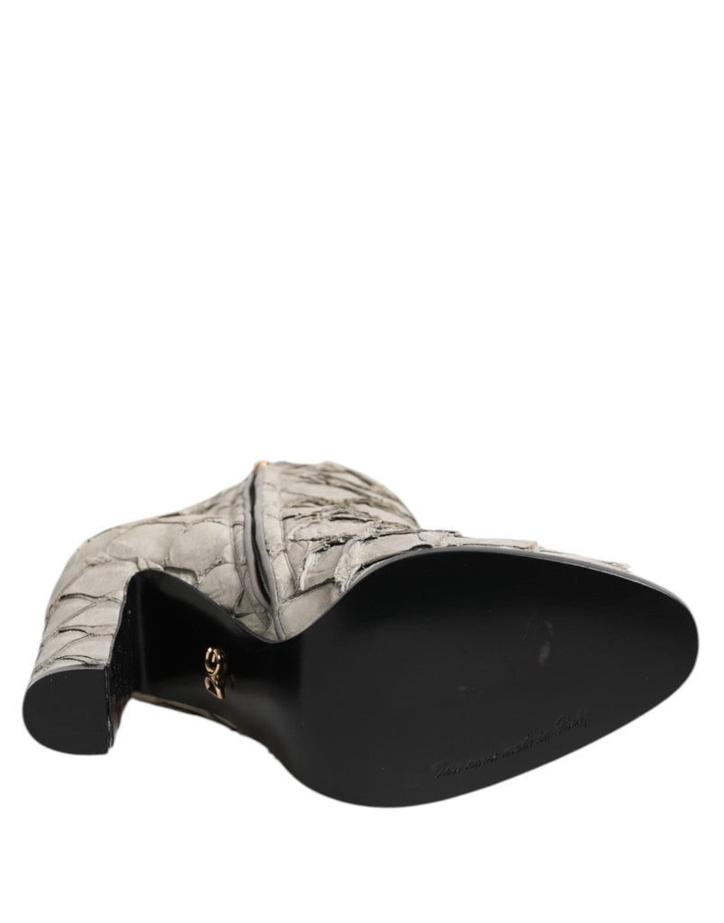 Dolce & Gabbana Off White Leather Heels Ankle Boots Shoes - Beyzy Store - Dolce & Gabbana