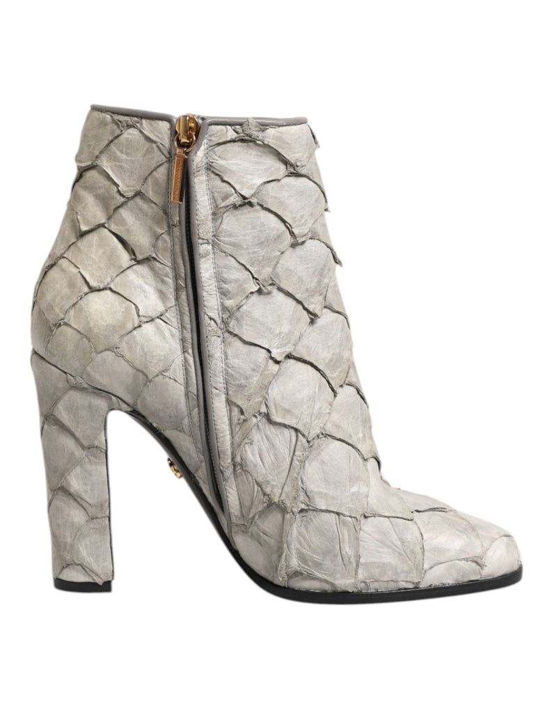 Dolce & Gabbana Off White Leather Heels Ankle Boots Shoes - Beyzy Store - Dolce & Gabbana