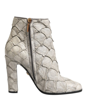 Dolce & Gabbana Off White Leather Heels Ankle Boots Shoes - Beyzy Store - Dolce & Gabbana