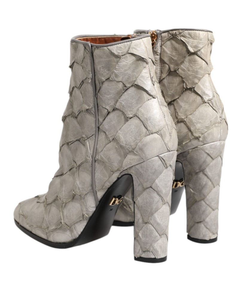 Dolce & Gabbana Off White Leather Heels Ankle Boots Shoes - Beyzy Store - Dolce & Gabbana
