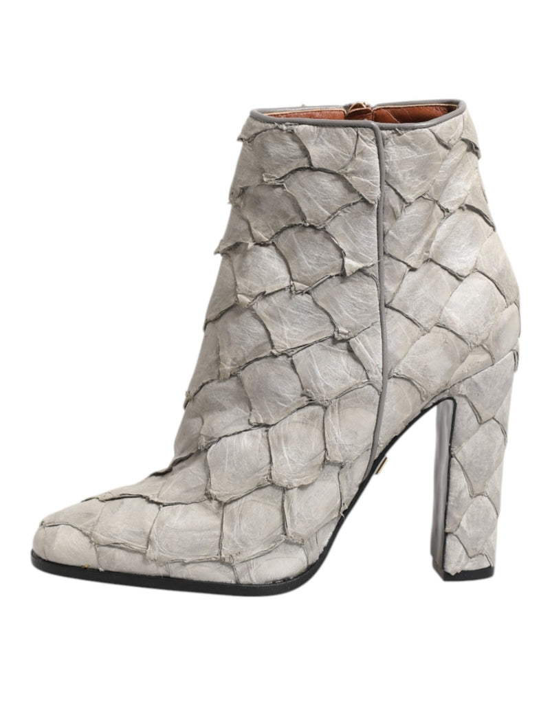 Dolce & Gabbana Off White Leather Heels Ankle Boots Shoes - Beyzy Store - Dolce & Gabbana