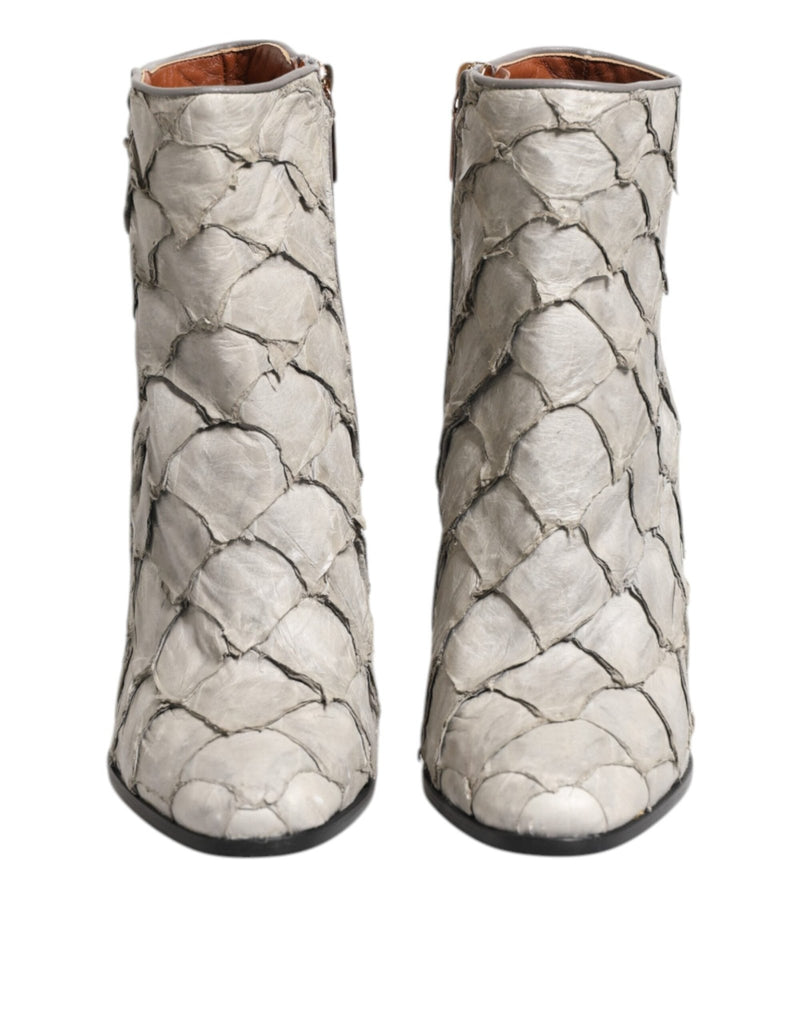 Dolce & Gabbana Off White Leather Heels Ankle Boots Shoes - Beyzy Store - Dolce & Gabbana