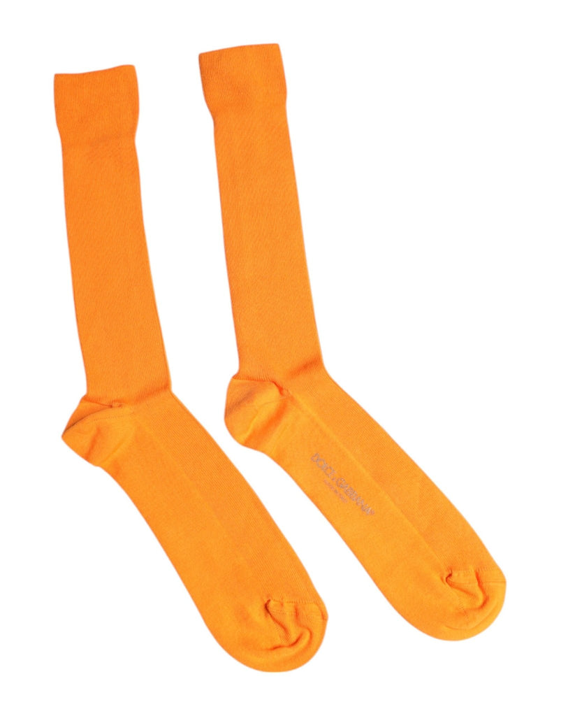 Dolce & Gabbana Orange Cotton Logo Over The Calf Socks - Beyzy Store - Dolce & Gabbana