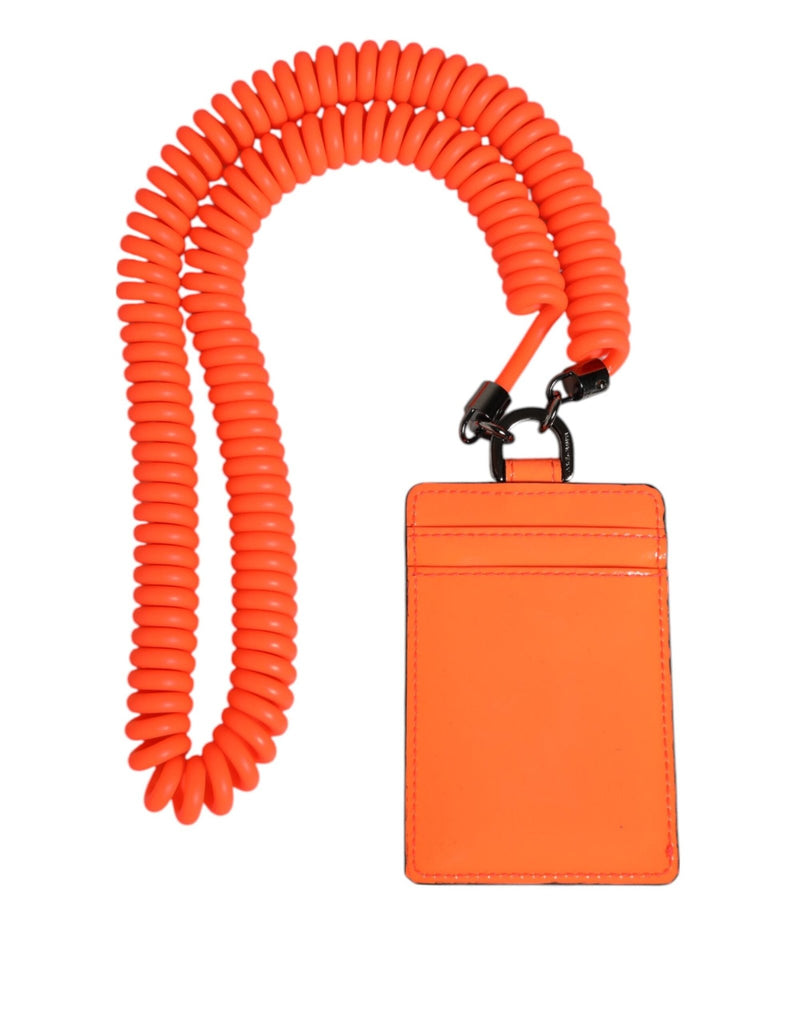 Dolce & Gabbana Orange Leather Logo Embossed Lanyard Card Holder Wallet - Beyzy Store - Dolce & Gabbana