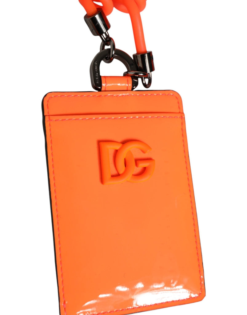 Dolce & Gabbana Orange Leather Logo Embossed Lanyard Card Holder Wallet - Beyzy Store - Dolce & Gabbana