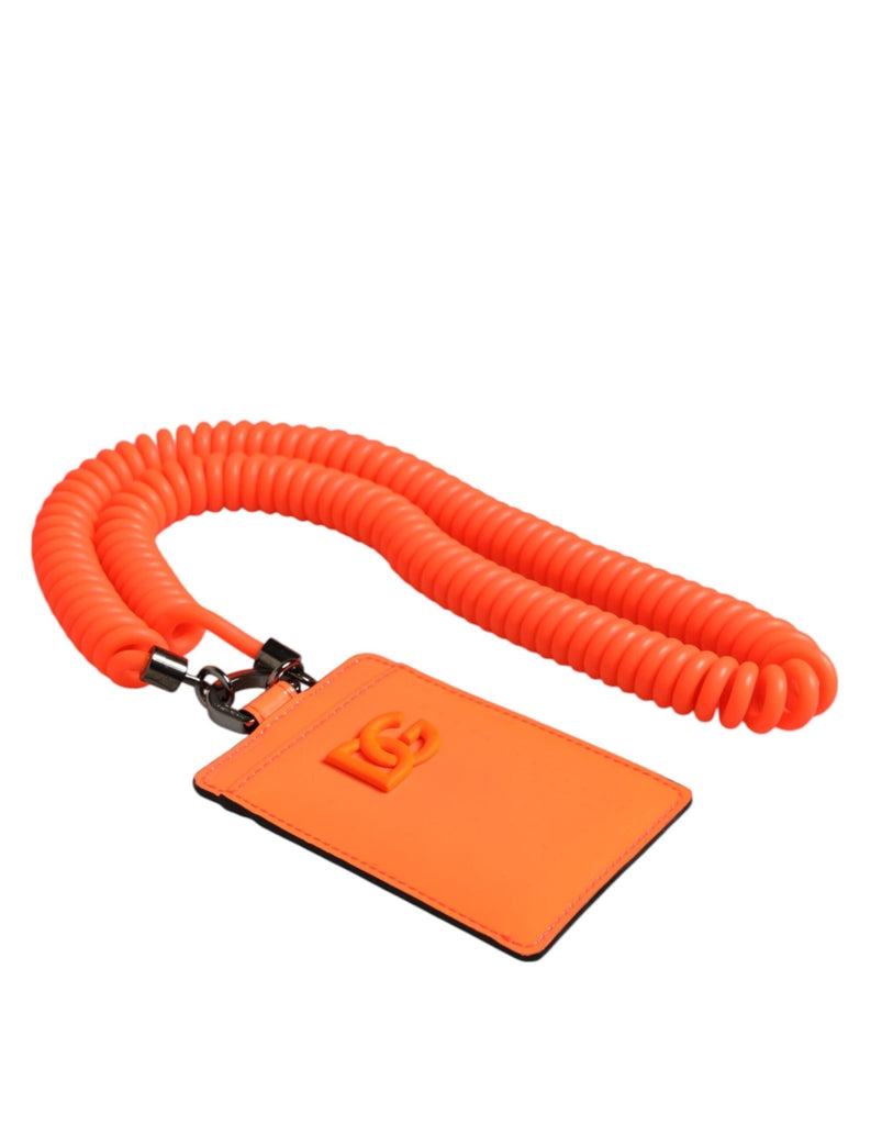 Dolce & Gabbana Orange Leather Logo Embossed Lanyard Card Holder Wallet - Beyzy Store - Dolce & Gabbana