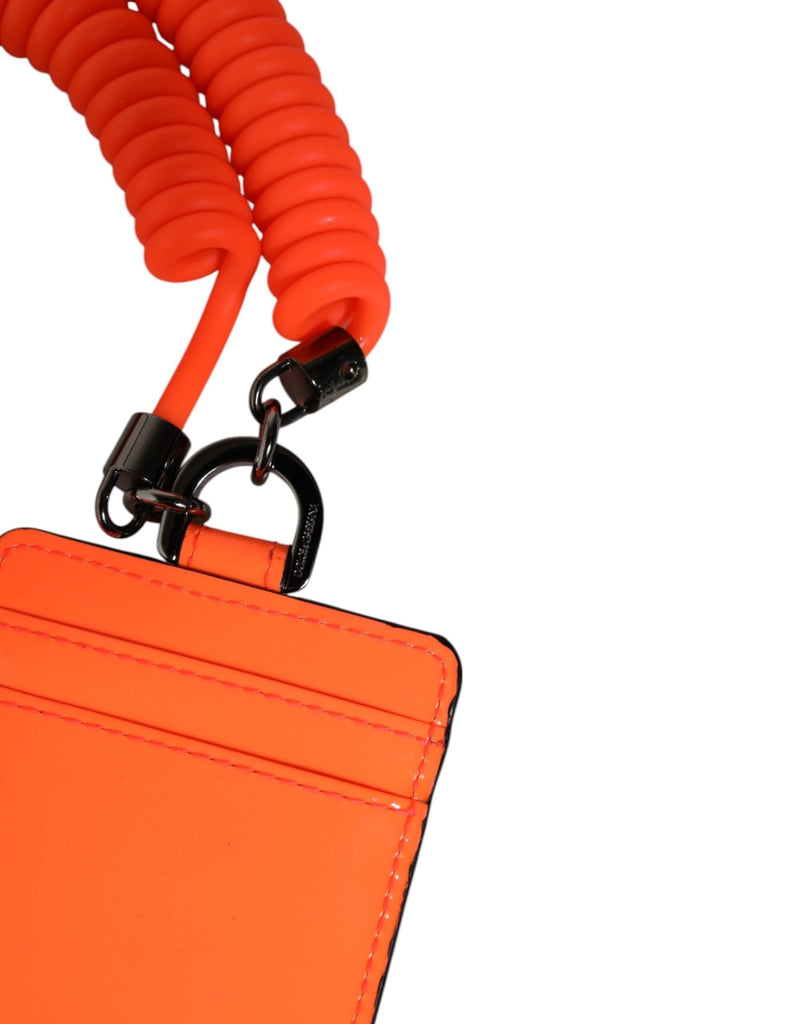 Dolce & Gabbana Orange Leather Logo Embossed Lanyard Card Holder Wallet - Beyzy Store - Dolce & Gabbana