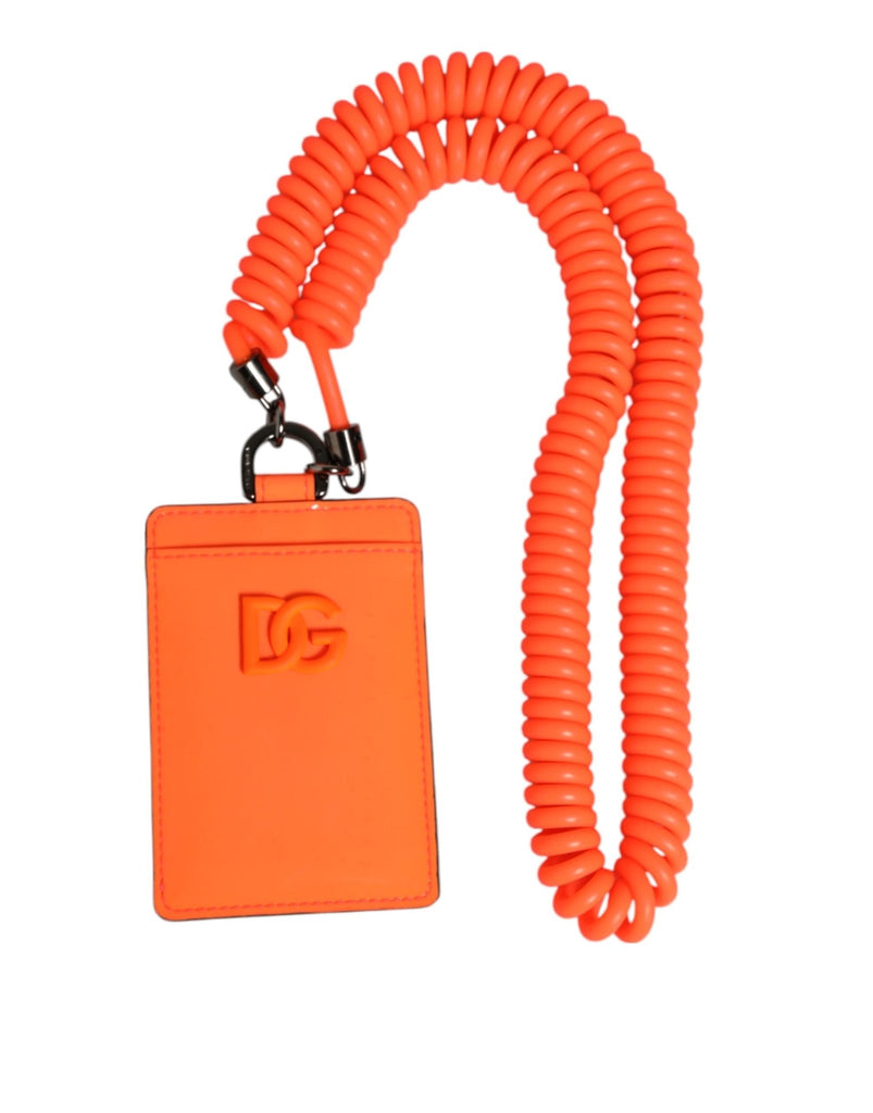 Dolce & Gabbana Orange Leather Logo Embossed Lanyard Card Holder Wallet - Beyzy Store - Dolce & Gabbana