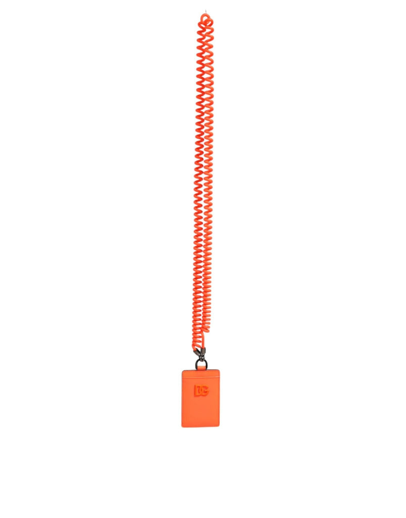 Dolce & Gabbana Orange Leather Logo Embossed Lanyard Card Holder Wallet - Beyzy Store - Dolce & Gabbana