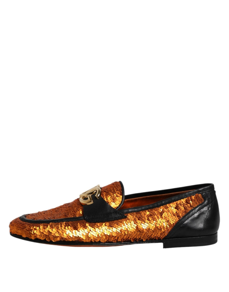 Dolce & Gabbana Orange Sequin Embellished Men Loafers Shoes - Beyzy Store - Dolce & Gabbana