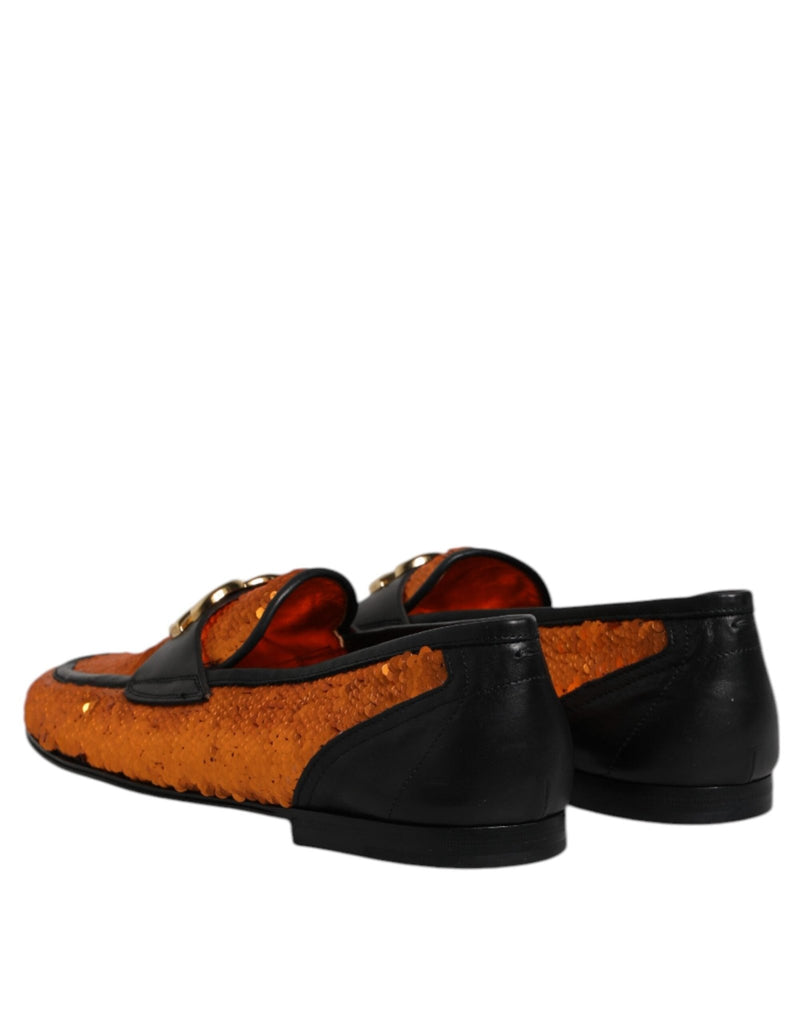 Dolce & Gabbana Orange Sequin Embellished Men Loafers Shoes - Beyzy Store - Dolce & Gabbana