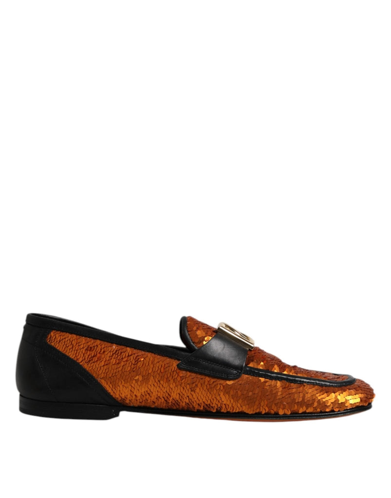 Dolce & Gabbana Orange Sequin Embellished Men Loafers Shoes - Beyzy Store - Dolce & Gabbana