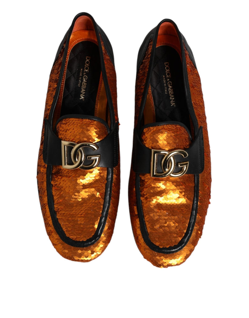 Dolce & Gabbana Orange Sequin Embellished Men Loafers Shoes - Beyzy Store - Dolce & Gabbana